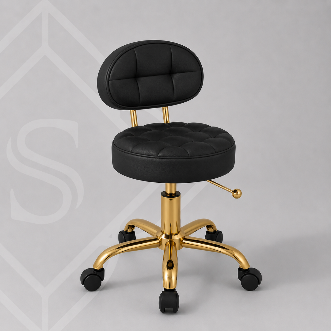 PREVENTA Banco Giratorio Modelo Aura D808 Negro base Dorado