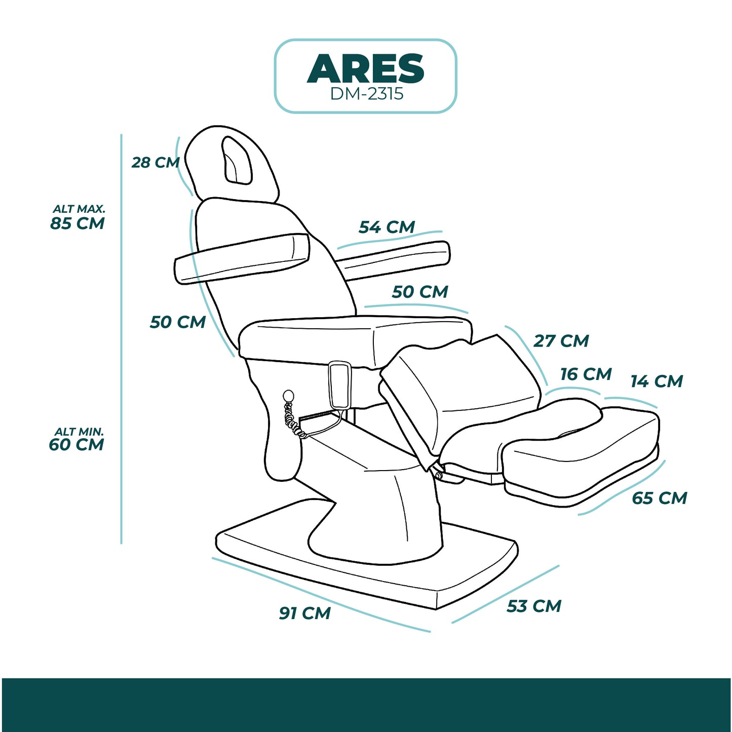 Camilla Eléctrica Modelo ARES DM-2315 Negro / base blanca