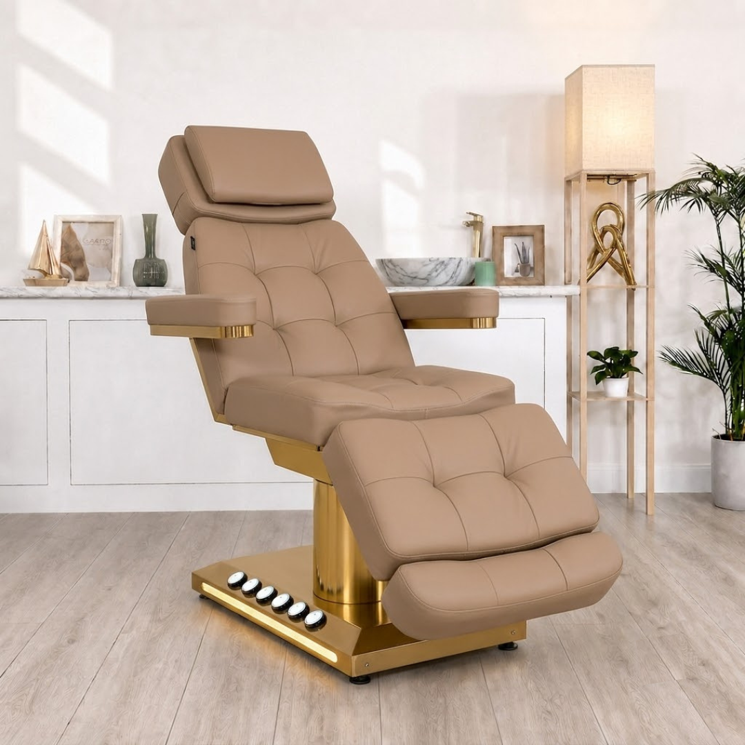 Camilla Eléctrica Modelo Osiris M8606-6 Café claro base Dorado
