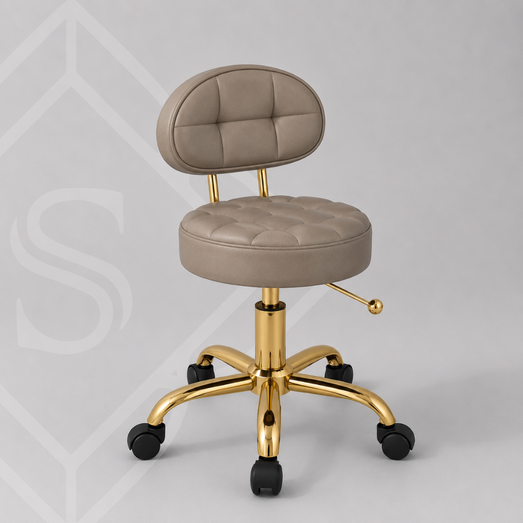 PREVENTA Banco Giratorio Modelo Aura D808 Gris Oscuro base Dorado
