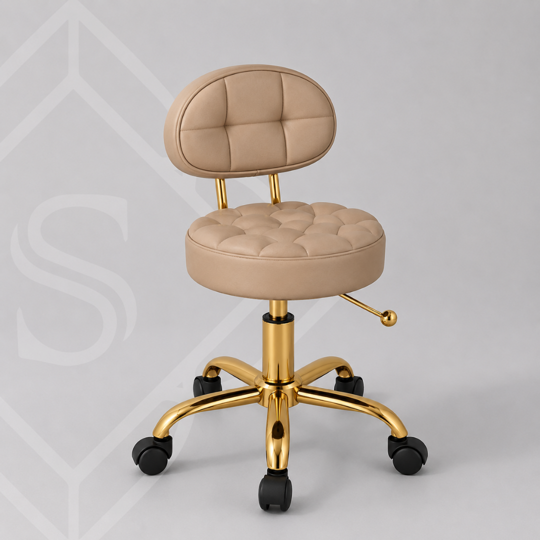 PREVENTA Banco Giratorio Modelo Aura D808 Café claro base Dorado